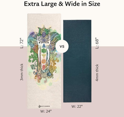 Shakti Warrior Pro Hemp Mat - Artist Designed, Premium Printed Eco-Friendly Non-Slip mat, Great for Regular & Hot Yoga, Pilates, Workouts 72 inch x 24 inch x 3mm Thick