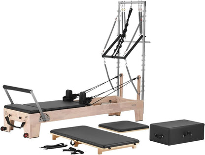 VEVOR Pilates Reformer, Reformer Pilates Machine with Cadillac Trapeze Table or Tower & Mat, Pilates Equipment for Home Workout and Studio, Includes Jump Board，Sitting Box