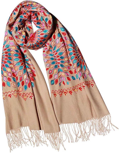 Urban CoCo Women's Embroidered Oversize Tassel Shawl Scarf Wraps for Women