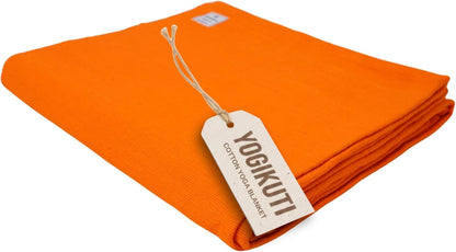Yogikuti Iyengar Cotton Yoga Blanket Set of One – Thick Handwoven Yoga Blankets for Restorative Yoga, Meditation & Pranayama – Premium Cotton Yoga Blanket for Support & Comfort in Pranayama (Orange)