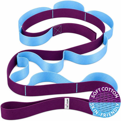 TECEUM Soft Cotton Stretching Strap for Sensitive Skin – Yoga Strap for Physical Therapy – 10 Loops Non-Elastic Stretch Band for Flexibility, Hamstring, Pilates & Rehab