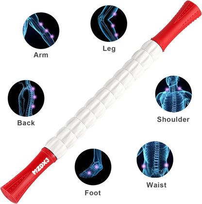 Muscle Roller Massage Roller Stick- Deep Tissue Fascia Blaster for Myofascial Pain Relief, Lymphatic Drainage & Body Sculpting, Handheld Physical Therapy & Recovery Tool (Gray black-18 inch)