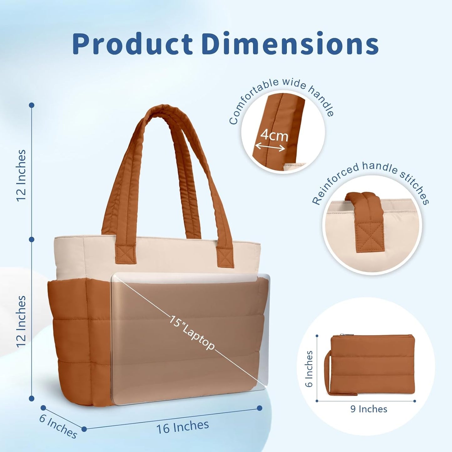 TOPDesign Puffer Tote Bag for Women, Lightweight Puffy Handbag with Compartments, Quilted Shoulder Bag for Work, Travel, Gym - Colors B