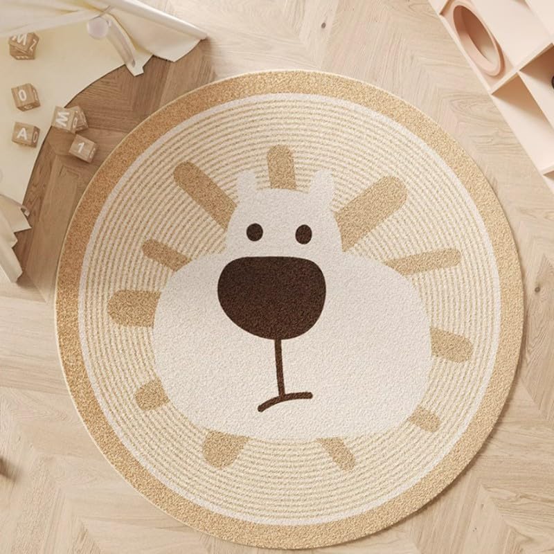 Poowe Cute Animals Kids Room Rug,39.4" Round Washable Area Rugs Rabbit Rug Nursery Rug for Baby Boys Girls Play Mat Floor Carpet Non Slip Soft Rugs for Living Room Bedroom Playroom Classroom