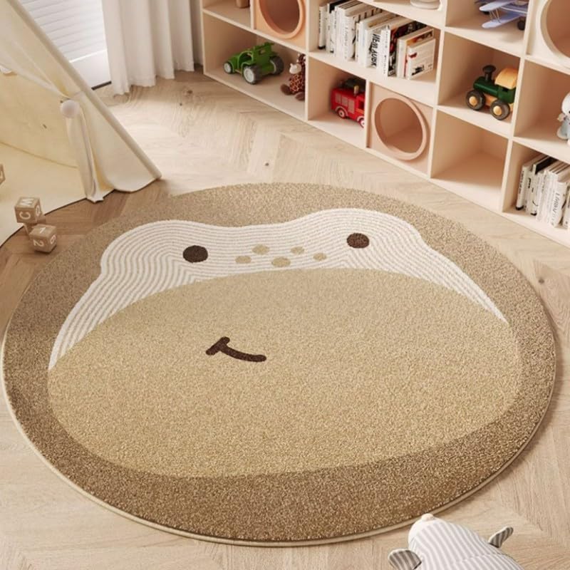 Poowe Cute Animals Kids Room Rug,39.4" Round Washable Area Rugs Rabbit Rug Nursery Rug for Baby Boys Girls Play Mat Floor Carpet Non Slip Soft Rugs for Living Room Bedroom Playroom Classroom