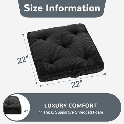 Meditation Floor Cushion, 22x22 Tufted Floor Pillow for Adults, Square Large Meditation Cushion Pillow, Green Corduroy Sitting with Handle, Yoga Seating for Tatami, 1Pack