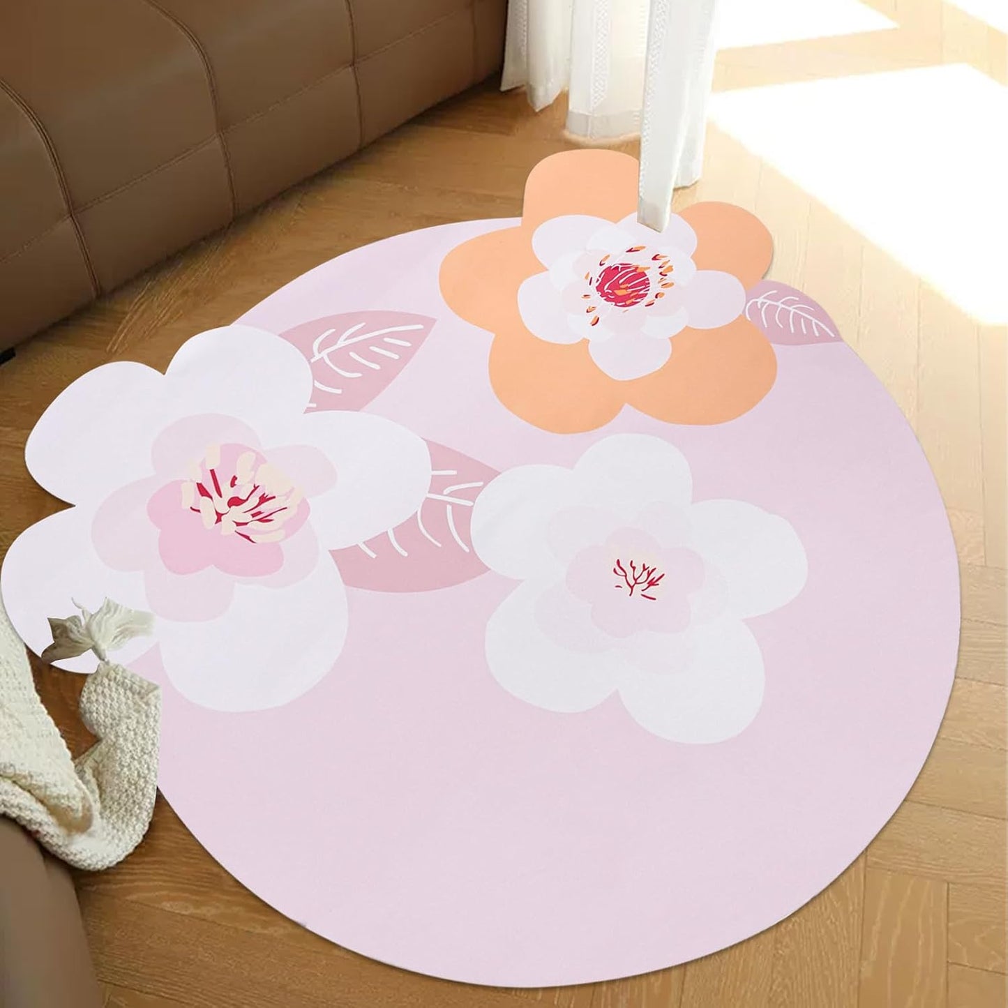 ABREEZE Irregular Large Flower Meditation Mat Non Slip Round Pilates Yoga Mat Natural Rubber with Sueded Surface Exercise Mat