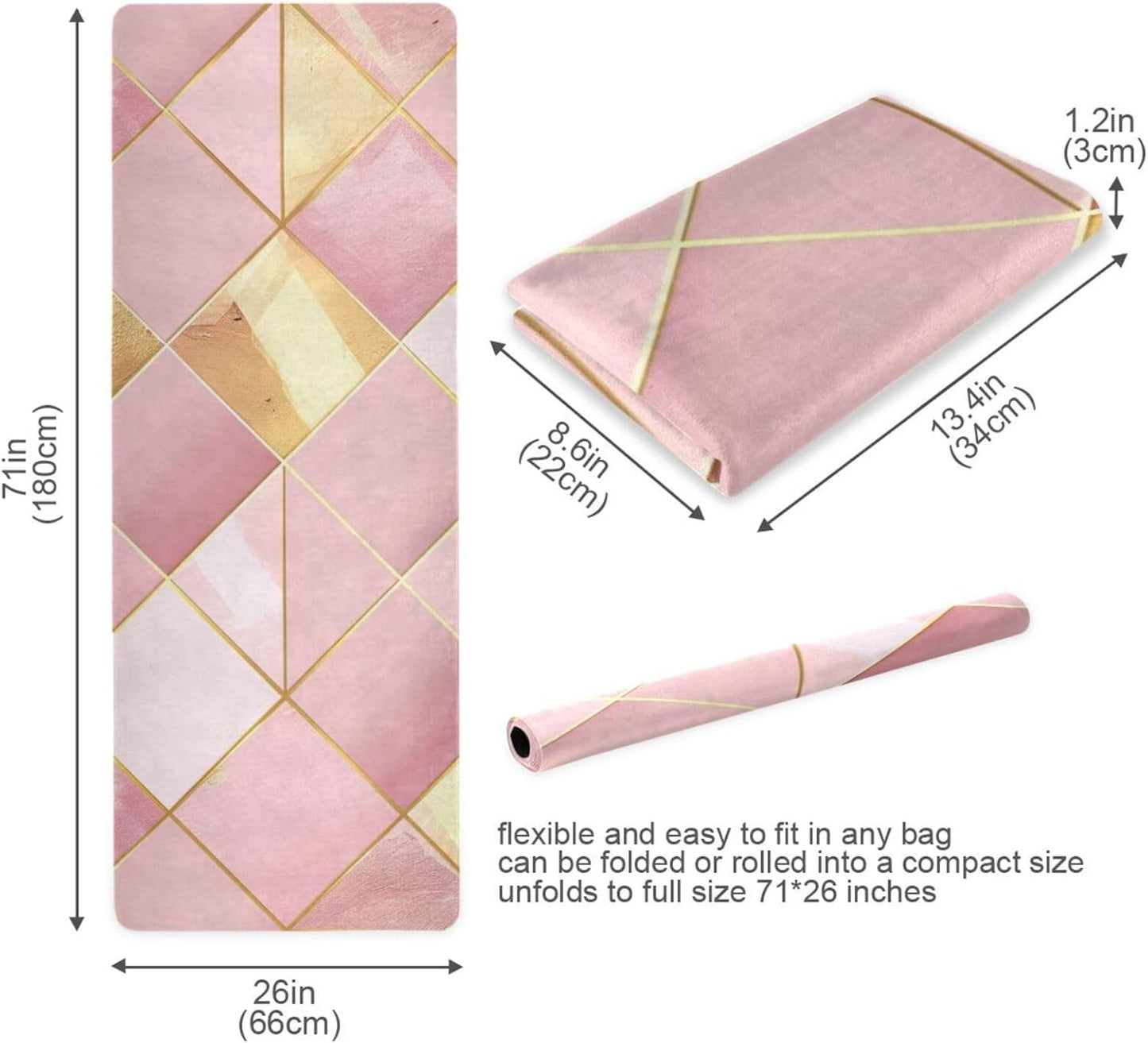 E and Gold Plaid Background yoga mat bulk for men printed, natural rubber non slip, bag for carrying tapete para ejercicio 71x26 inches