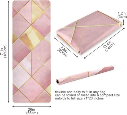 E and Gold Plaid Background yoga mat bulk for men printed, natural rubber non slip, bag for carrying tapete para ejercicio 71x26 inches