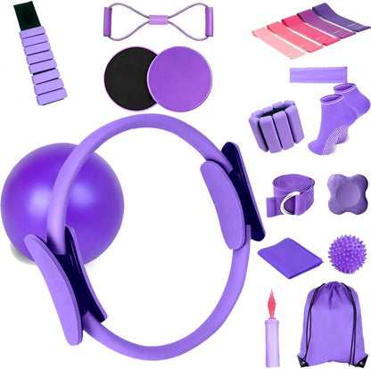 Pilates Equipment Set for Home Workouts –15in1 Home Pilates Kit with Ring and Ball Set, Resistance Bands, Pilates Yoga,Core Sliders & Ankle Weights, Pilates Essentials Kit