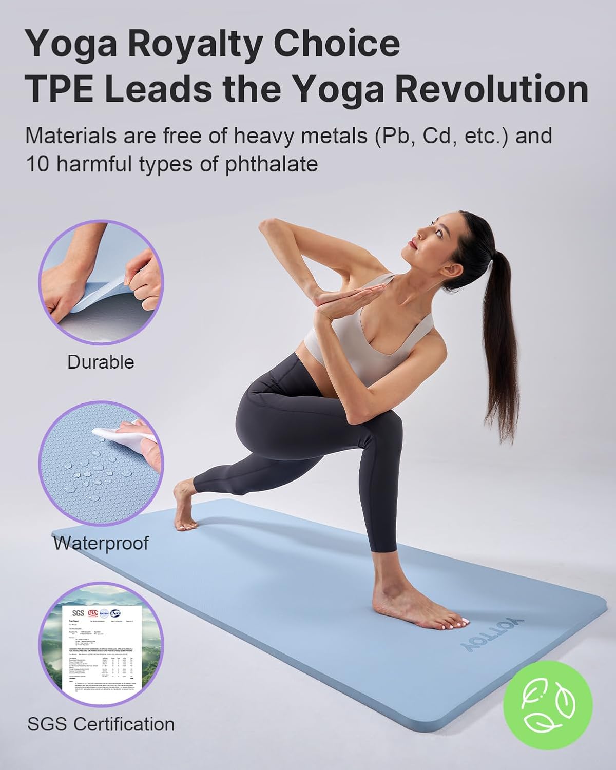 YOTTOY Yoga Mat，Extra Thick Yoga Mat (1/2inch),Professional TPE Exercise Mat,Non-Slip Workout Mat for Yoga, Pilates, Fitness, Barefoot Workouts, Home Gym Studio with Strap