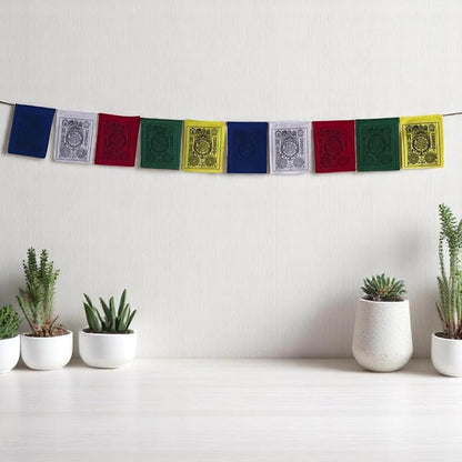 Tibetan Prayer Flags Astrology Zodiac Wheel – Handmade Cotton Buddhist Prayer Flags for Positive Energy, Meditation, Outdoor Spiritual Decor (Set of 10)