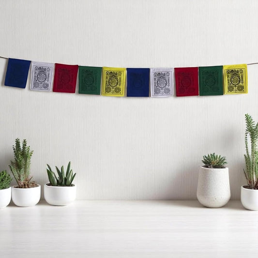 Tibetan Prayer Flags Astrology Zodiac Wheel – Handmade Cotton Buddhist Prayer Flags for Positive Energy, Meditation, Outdoor Spiritual Decor (Set of 10)