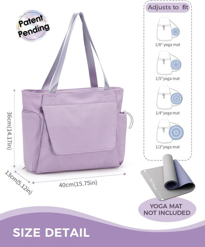 sportsnew Gym Bag for Women, 19L Yoga Mat Bag with Shoe Compartment & Wet Dry Pocket, Gym Tote Bag with Hook-and-loop Yoga Mat Holder, Quick Access Storage, for Workout Travel Pilates Dance