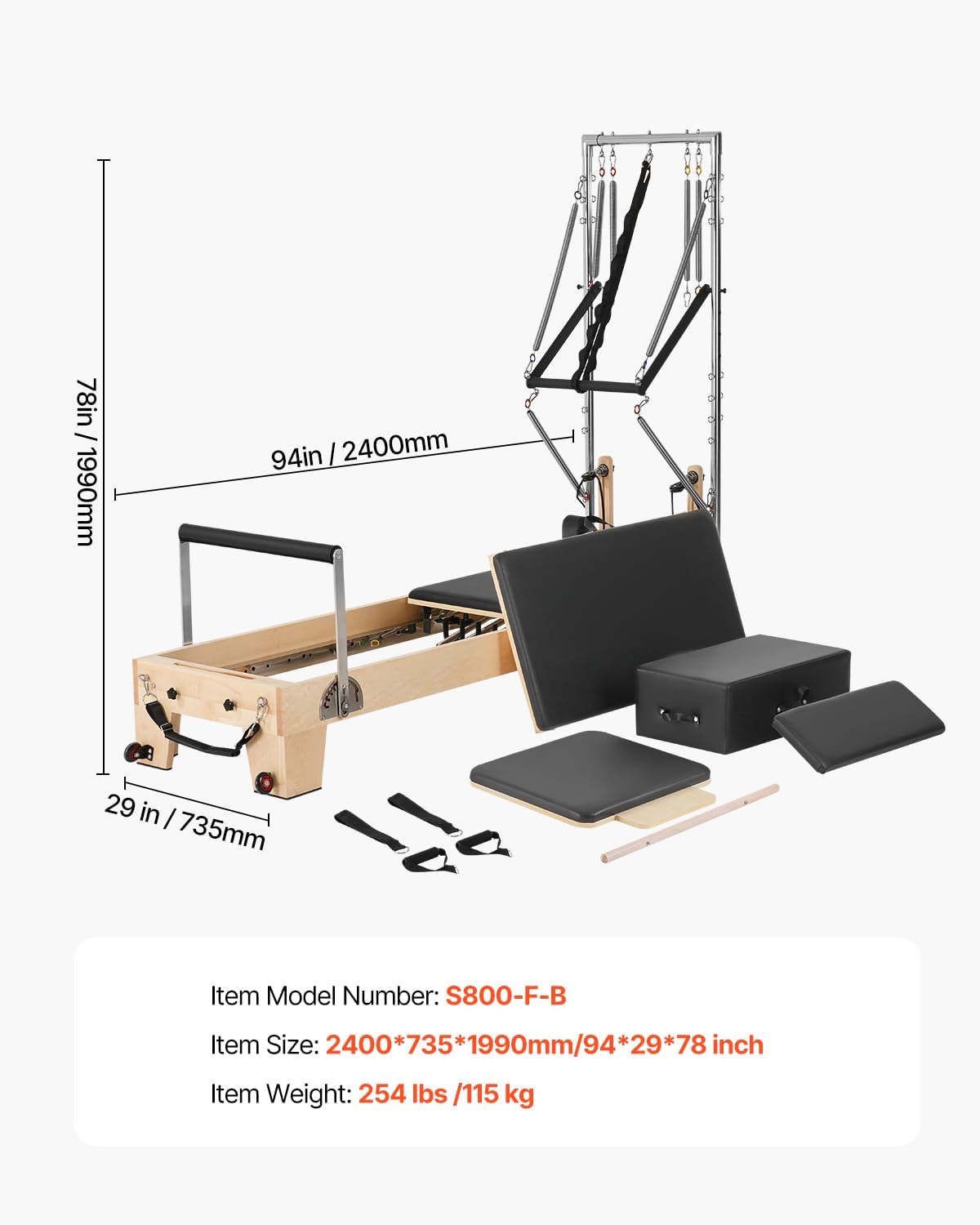 VEVOR Pilates Reformer, Reformer Pilates Machine with Cadillac Trapeze Table or Tower & Mat, Pilates Equipment for Home Workout and Studio, Includes Jump Board，Sitting Box