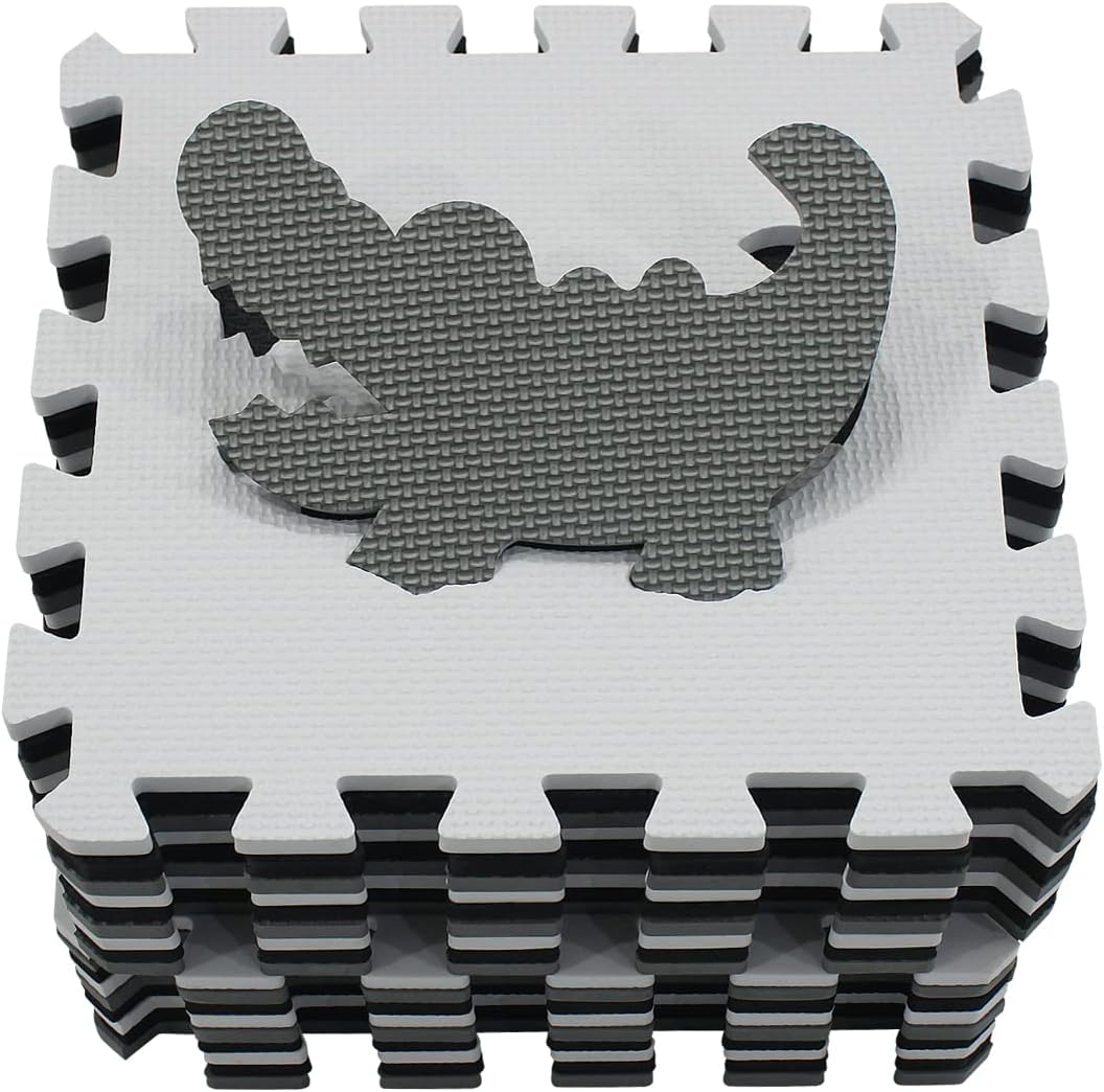 qqpp EVA Rubber 18 Tiles Interlocking Puzzle Foam Floor Mats - Baby Play Mat for Playing | Exercise Mat for Home Workout. White, Pink, Gray. QC-ACLb18N