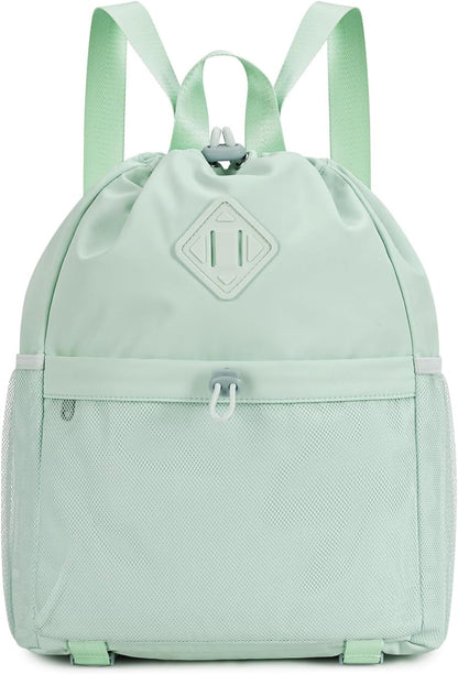 WANDF Drawstring Backpack for Women, Lightweight Gym Bag with Yoga Mat Strap, Water-Resistant String Backpack with Mesh Pocket (Grey, Patent Pending)