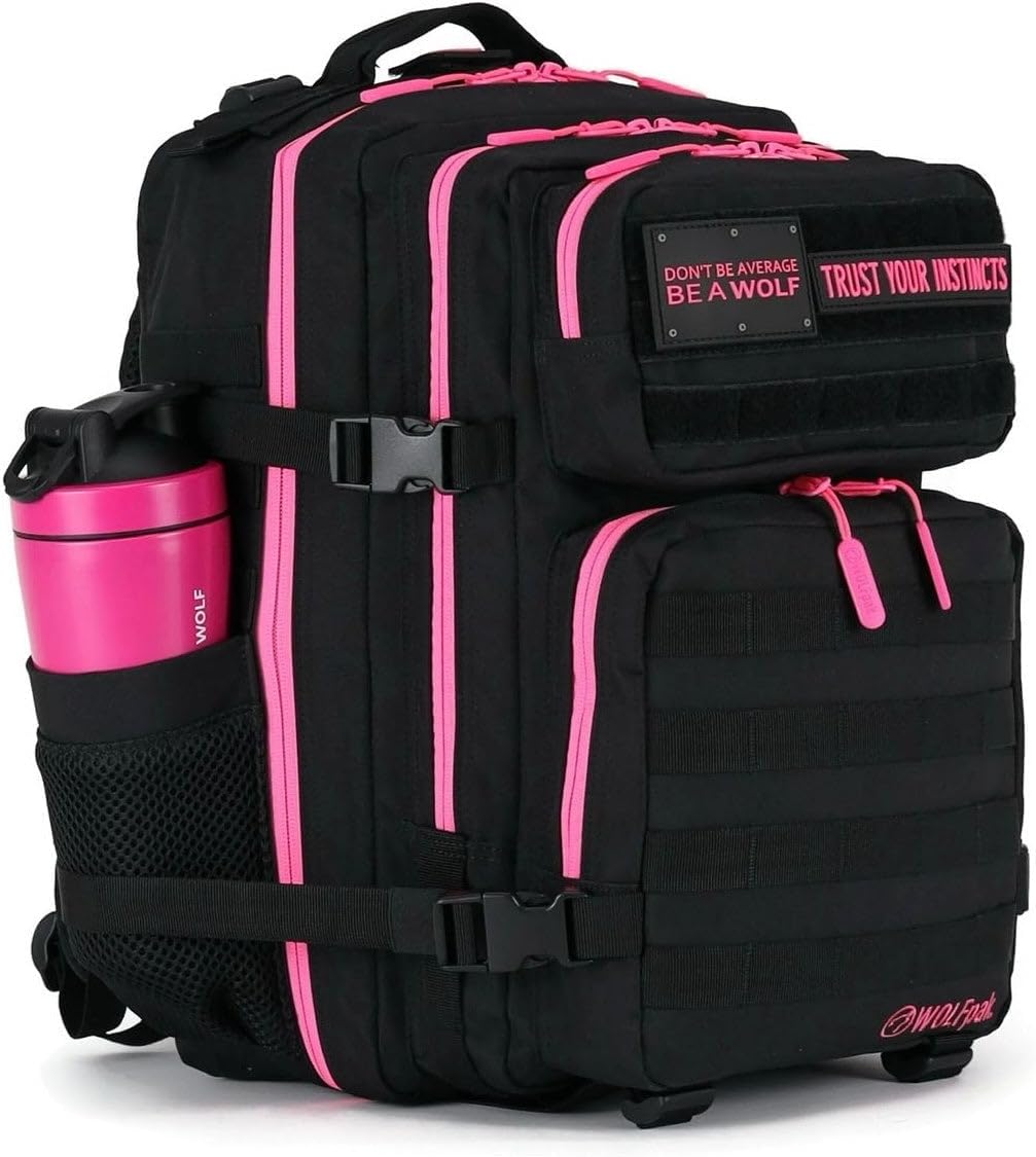 WOLFpak 35L Tactical Gym Backpack (Alpha Black) Durable 1000D Waterproof Oxford Material with MOLLE Webbing, Laptop Pocket & Dual Cup Holders, Durable Fitness/Travel/Military Daypack