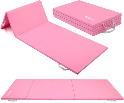 Matladin 8 FT/6FT Folding Gymnastics Gym Exercise Aerobics Mat, PU Leather Tumbling Mats for Stretching Yoga Cheerleading Martial Arts, Play