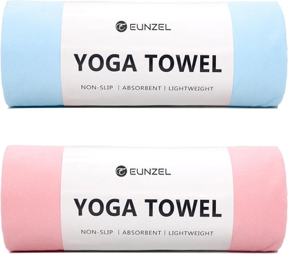 Eunzel Hot Yoga Towel Non Slip Yoga Mat Towel Non-Slip Sweat Absorbent Towel for Hot Yoga, Pilates and Workout 72" x 26.5", Blue