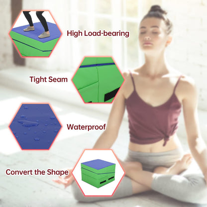 Gymnastics Mat 48”X24”X14” Incline Tumbling Mats for Home Gym, Folding Exercise Mat with Non-Slip PVC Surface & Handles, Cheese Wedge Mat for Kid Adults Workout