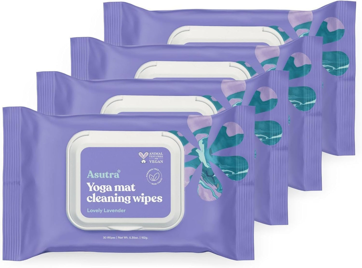 ASUTRA Yoga Mat Cleaning Wipes (Lovely Lavender), 1 Pouch (30 Wipes) - No Slippery Residue, Deep-Cleansing for Fitness Gear & Gym Equipment