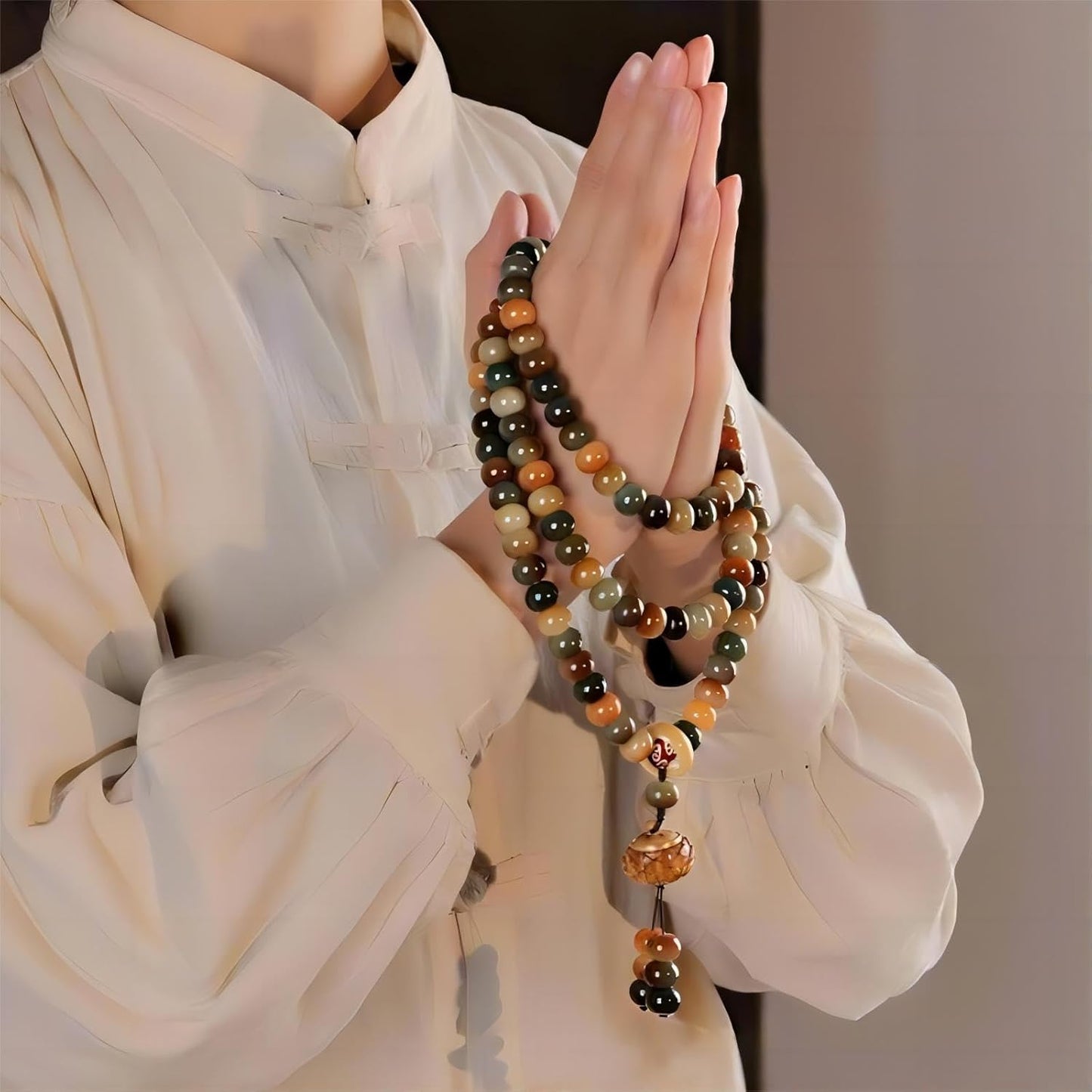 Mala Bead Strand Bracelet, 108 Buddhist Prayer Beads Yoga Meditation Green Malachite Beads Necklace Women man