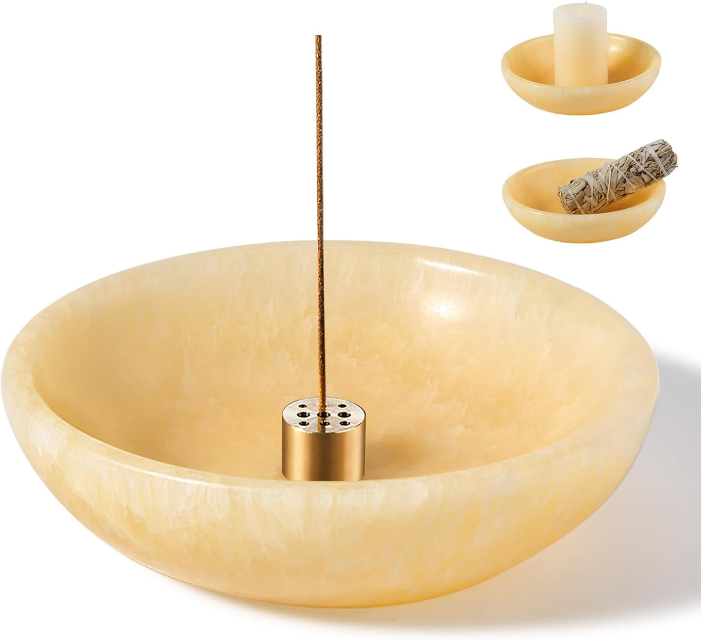Koville Natural Marble Incense Holder, Incense Holder for Sticks with 9 Holes, Handmade Incense Burner Ash Catcher for Meditation Yoga SPA, Balsam Fir/Palo Santo/Sage/Cone (RoyalBeige)