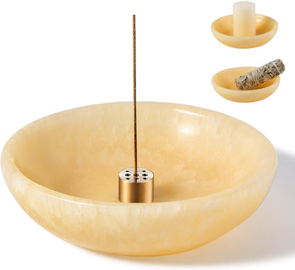 Koville Natural Marble Incense Holder, Incense Holder for Sticks with 9 Holes, Handmade Incense Burner Ash Catcher for Meditation Yoga SPA, Balsam Fir/Palo Santo/Sage/Cone (RoyalBeige)