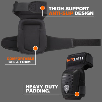 REXBETI Knee Pads for Work, Construction Knee Pads for Men, Heavy Duty Comfortable Anti-slip Foam Gel Knee Pads for Gardening Flooring and Cleaning, Strong Stretchable Straps, Orange