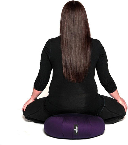 Hugger Mugger Zafu Meditation Cushion - Support in Cross-Legged Sitting, Buckwheat Filled, Durable Fabric, Convenient Handle, Handmade in USA