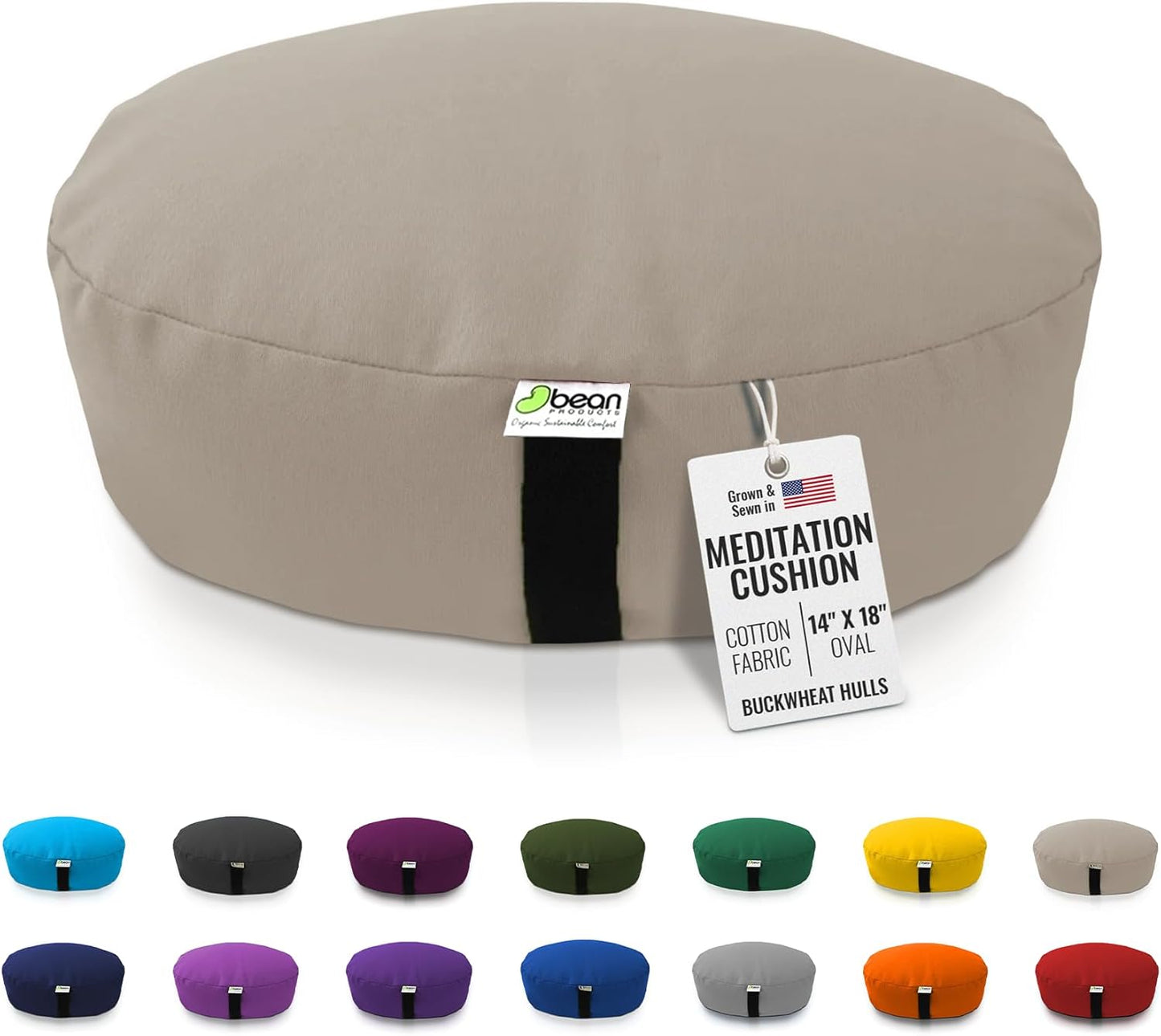 Bean Products Zafu Meditation Pillows for Sitting on Floor, Yoga Cushion, Cotton/Buckwheat Fill Yoga Pillow, Zafu Meditation Cushion, Zen Kneeling Prayer Pad- Made in USA - 14" Round - Saffron