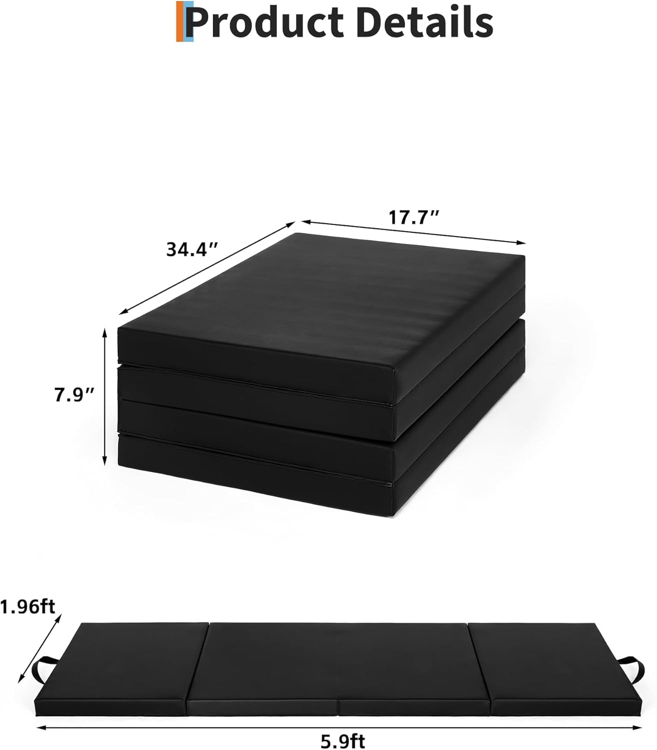 Gymnastics Mat, 6x2/3Ft 2 inches Thick 4-Fold Portable Home Gym Floor Pad for Yoga, Pilates, Aerobics & Martial Arts Training