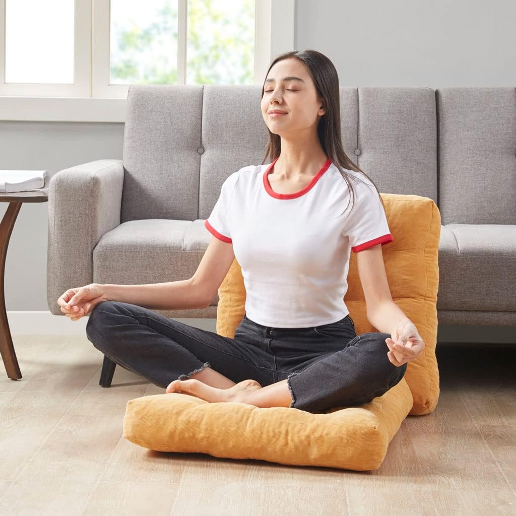 Meditation Floor Pillow Set of 2, Round Large Pillows Seating for Adults, Tufted Corduroy Cushion for Living Room Tatami, Beige 22 Inch