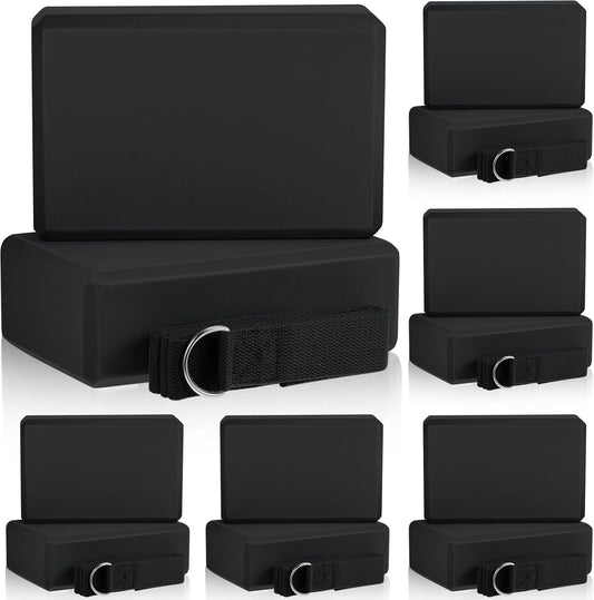 Meooeck 18 Pcs Yoga Blocks and Strap Set Include 12 EVA Foam Yoga Blocks Bulk 9"x6"x3" with 6 Adjustable 8 ft Straps D Ring Non Slip Props for Stretching Pilates Workout Studio Home Gym