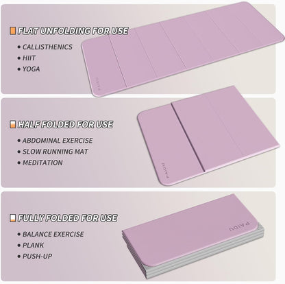 PAIDU Foldable Fitness Yoga Mat | 2/5" (10MM) Extra Thick | SGS Certified Non-Slip TPE | 76x26" Extra Long-Wide | Portable & Easy Store | for Yoga, Pilates, Home Gym & Full-Body Workouts(purple+grey)