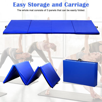 Gymnastics Mat for Tumbling, Folding Tumbling Mat Exercise Mat Gym Mat Tumbling Mats for Kids, Adults, PU Leather Yoga Mat with Carrying Handles