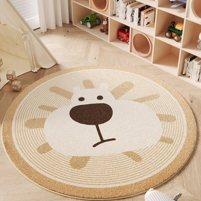 Poowe Cute Animals Kids Room Rug,39.4" Round Washable Area Rugs Rabbit Rug Nursery Rug for Baby Boys Girls Play Mat Floor Carpet Non Slip Soft Rugs for Living Room Bedroom Playroom Classroom