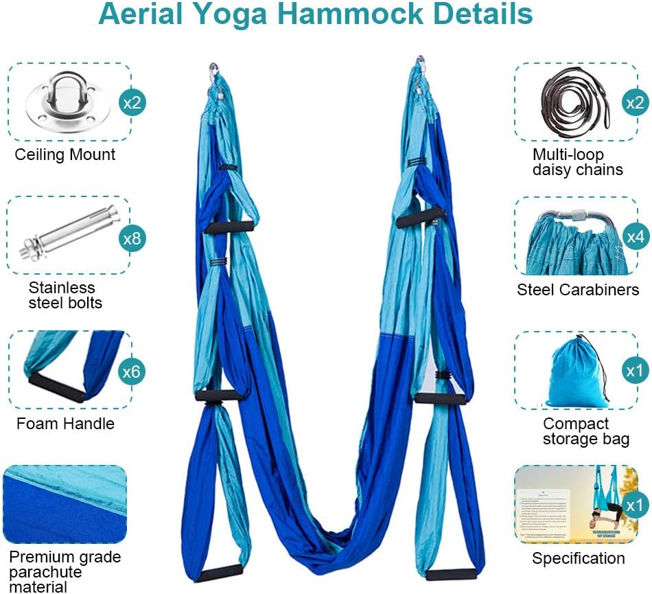 Aerial Trapeze Yoga Hammock Kit - Ultra Strong Antigravity Yoga Flying Sling Inversion Swing Tool Set