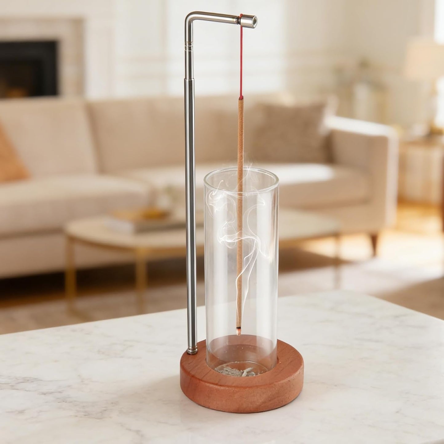 Incense Holder for Sticks, 2 in 1 Incense Burner with Glass Ash Catcher & Storage, Upside Down Incense Holder, Adjustable Stem with Threaded Lock for Yoga Spa Home Decor (Extends 8.7"-13.4")