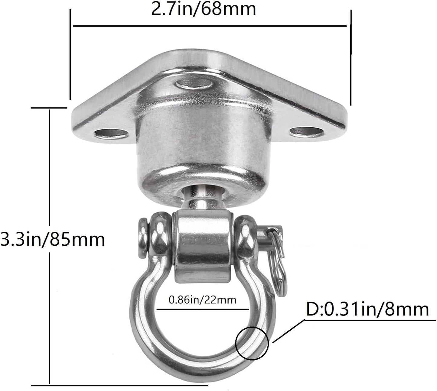 Silent Bearing Swing Hanger Heavy Duty, SUS Rust Proof, 1500LB Capacity 360 Degree Rotation, Playground Porch Yoga, Sandbag, Gym (3 Wooden Screws)