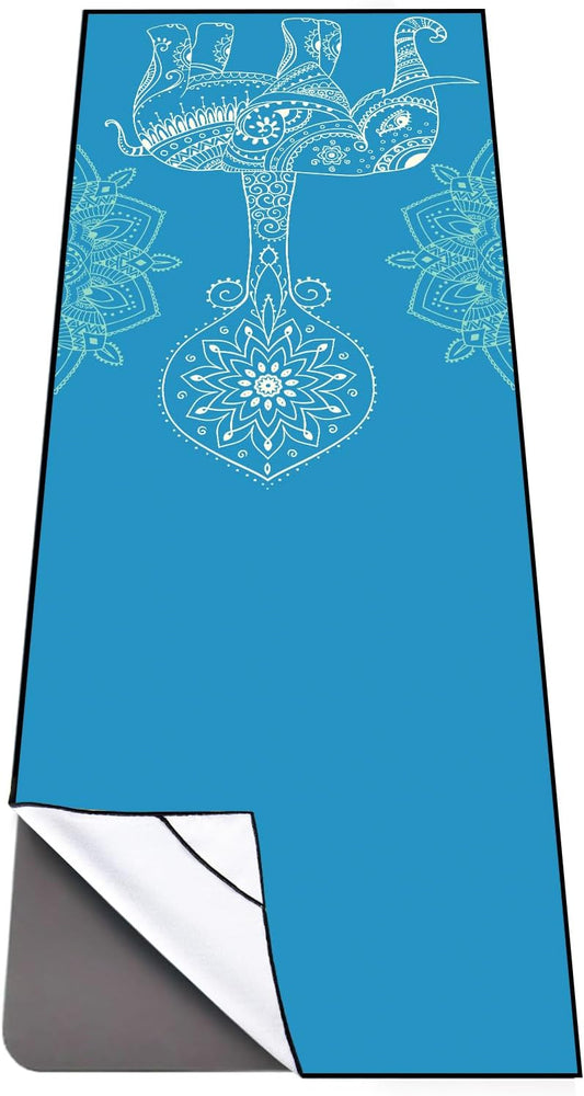 QiyI Yoga Mat Towel with Corner Pockets, Non Slip Sweat Absorbent Hot Yoga Towels, Soft Yoga Blankets with Travel Bag, Skidless Mat Cover for Workout, Gym, Fitness - 70"x26", Watercolor Mountain
