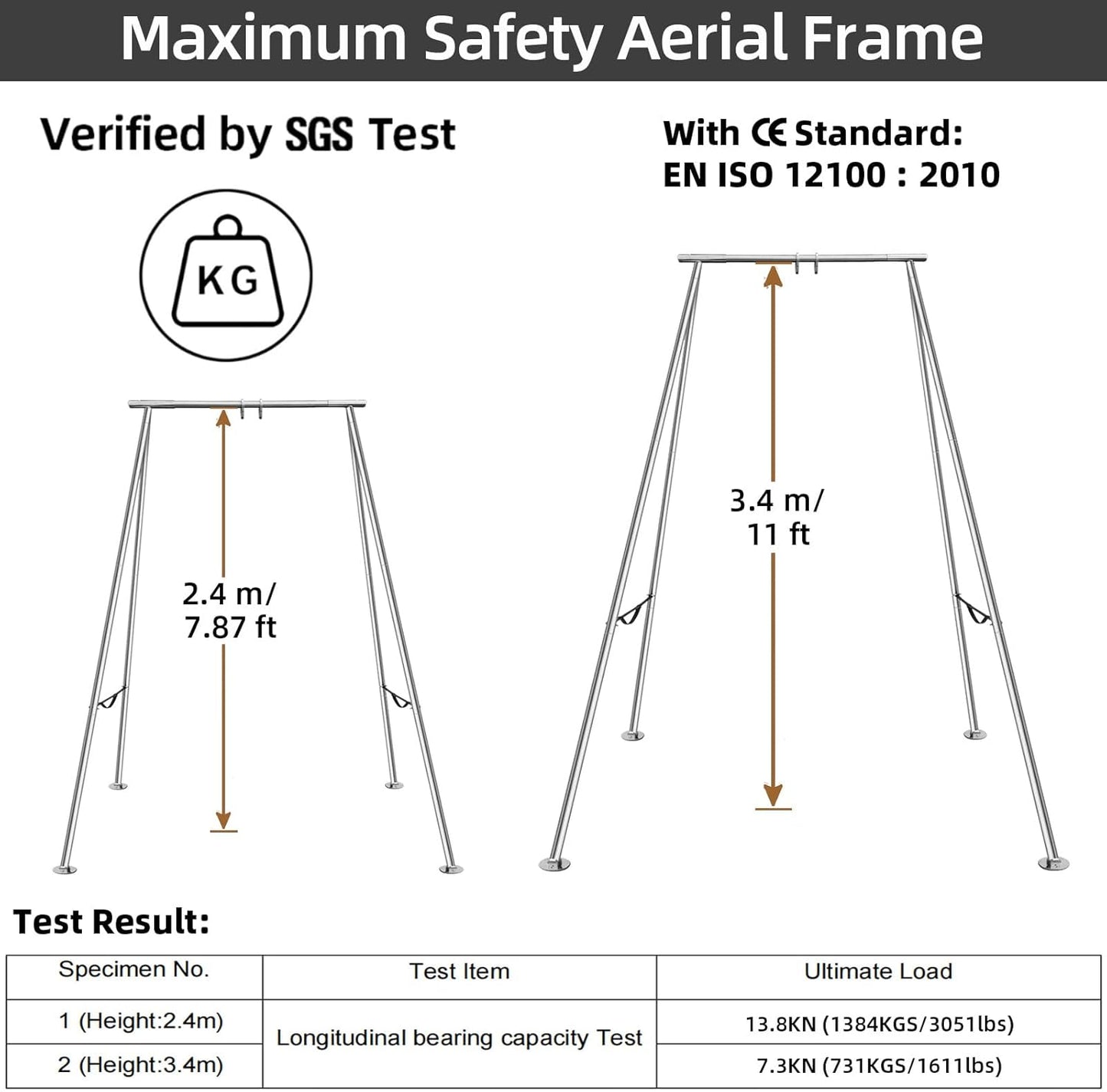 PRIOR FITNESS Aerial A-Frame Rig - 730kg/1610 lbs Capacity Yoga Stand for Hammocks/Silks/Hoops, Portable Adjustable 5-11ft (10 Heights), CE & SGS Certified, Easy Install