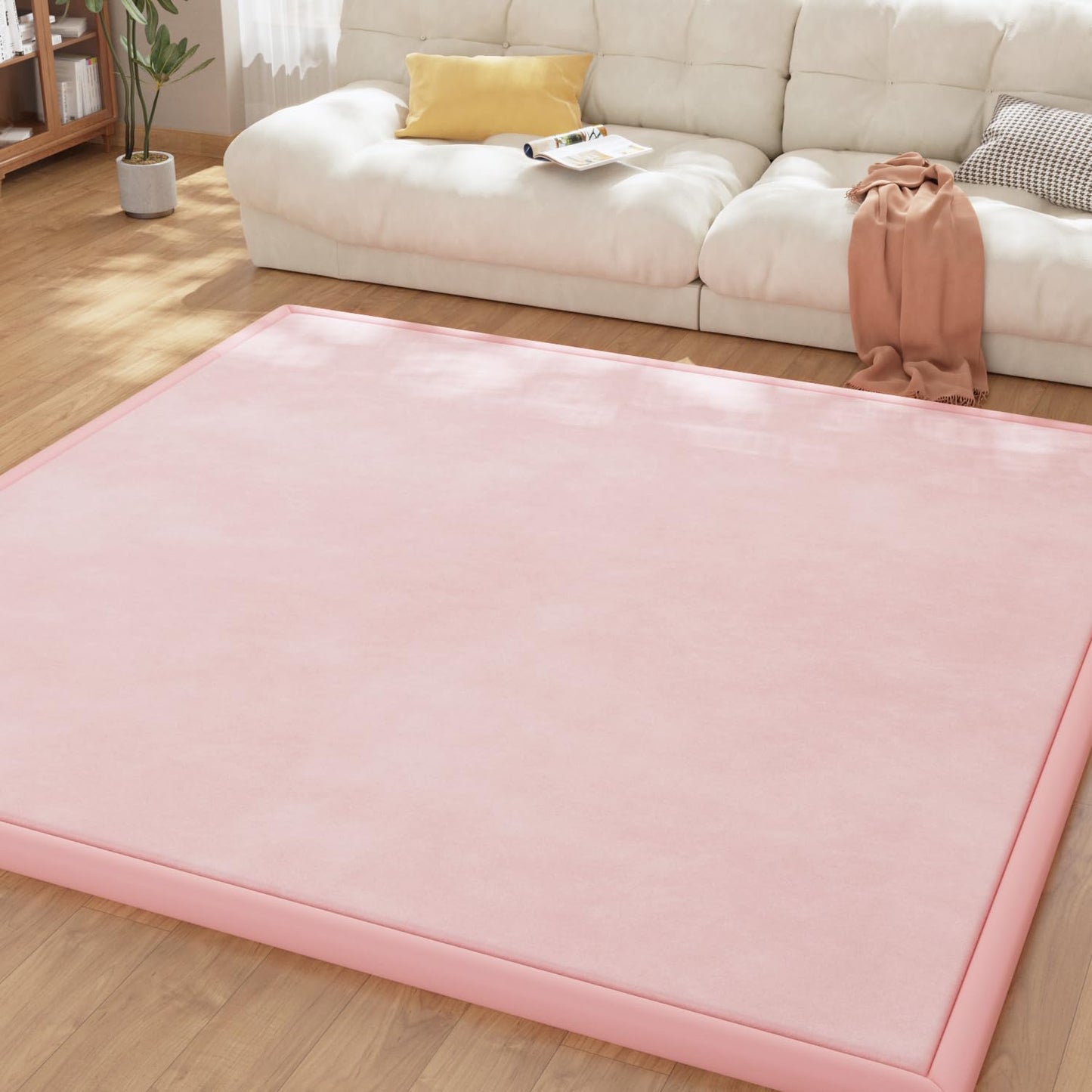 Baby Play Mat for Floor, 1.3'' Thick Memory Foam Tummy Time Mat - Super Soft Coral Velvet Nursery Rug with Non-Slip Backing, Crawling Rug for Toddlers/Infants, Yoga & Tatami Use, Oatmeal, 79''x 118''