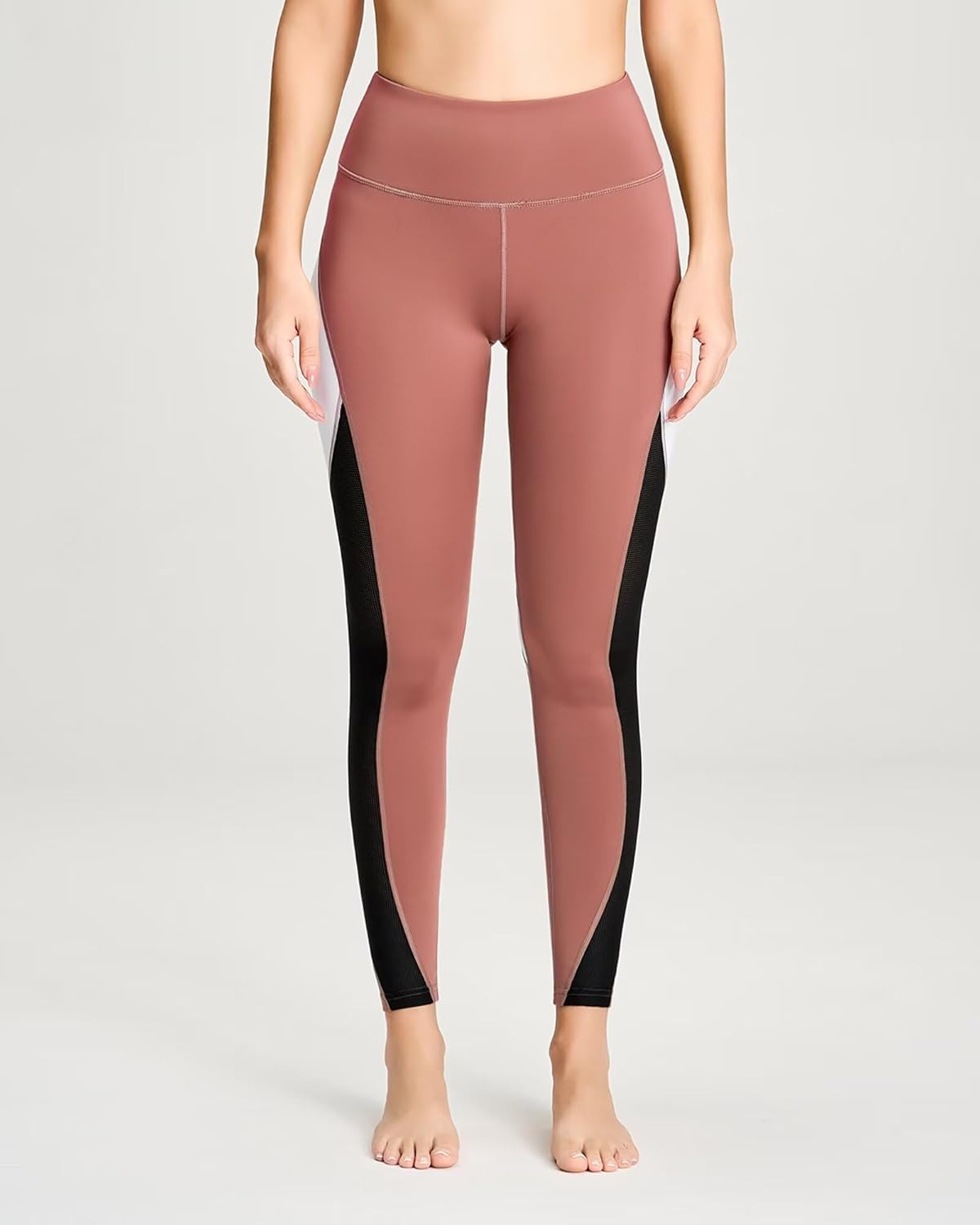 QUEENIEKE Women Yoga Pants Color Blocking Mesh Workout Running Leggings Tights