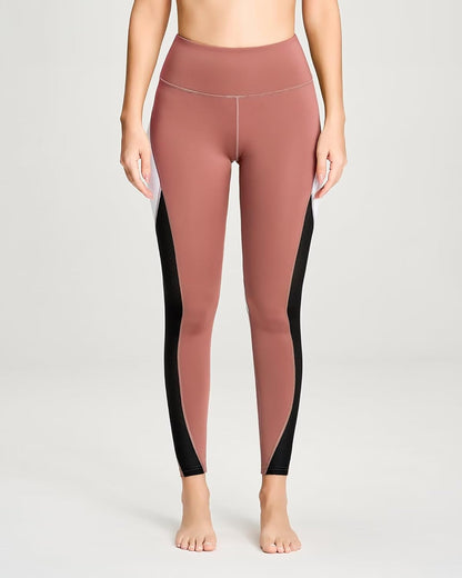 QUEENIEKE Women Yoga Pants Color Blocking Mesh Workout Running Leggings Tights
