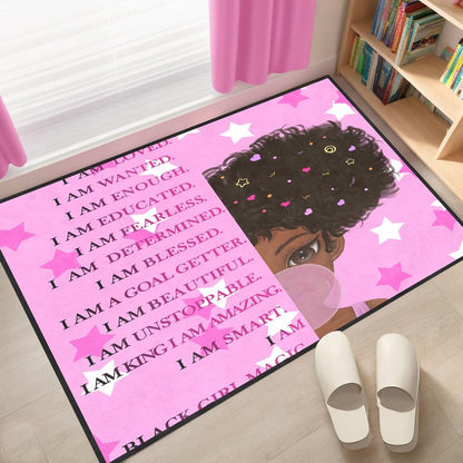 Black Girl Area Rug for Bedroom African Black Girls Floor Rugs for Living Room Playroom Cartoon Art Home Decor Soft Yoga Mats for Women Afro Purple 47" x 31" (2.7 x 3 Feet)