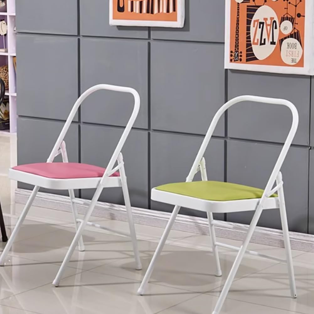 Yoga Folding Chair,Yoga Auxiliary Chair,Iyengar Metal Folding Chair,Reinforced Portable Backless Chair White 31.5in*18.5in*17.3in,Green