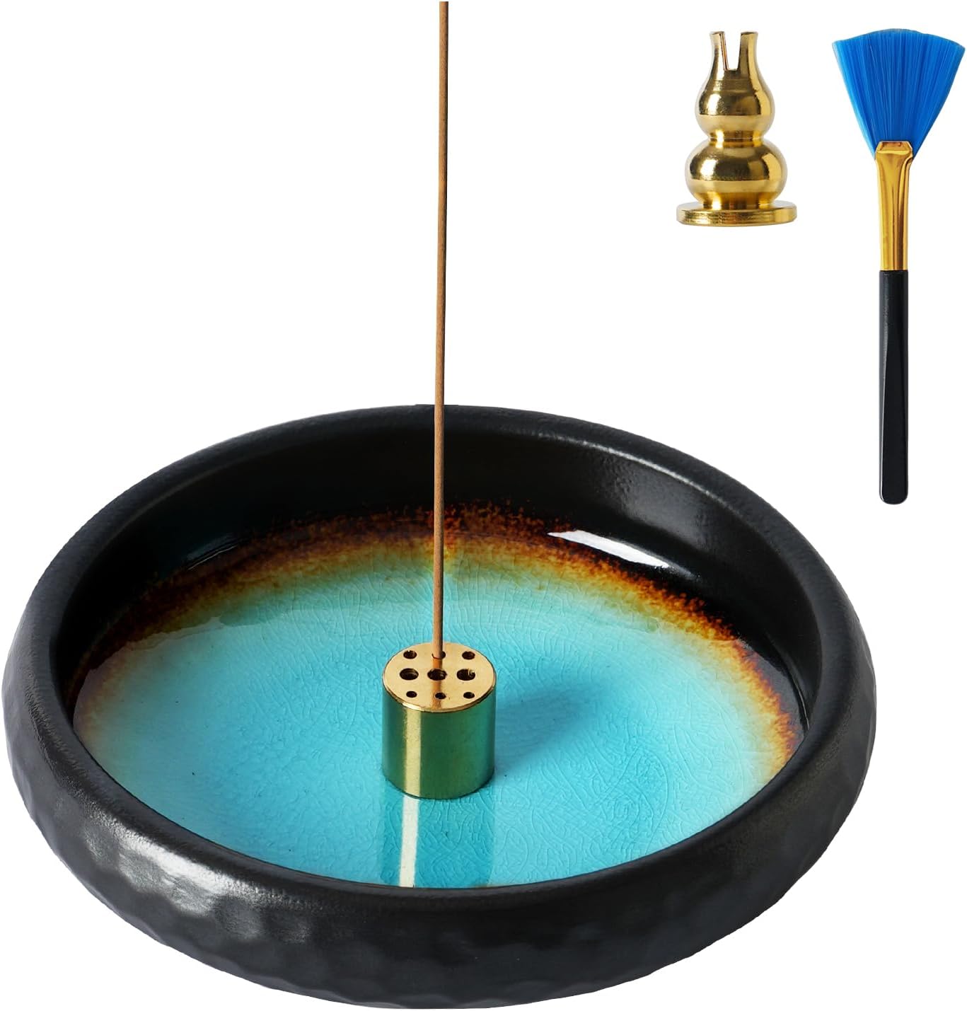 Incense Holder for Sticks,6 Inch Crack Blue Handmade Incense Stick Burner Bowl Ceramic,Cone Incense Holder,Ash Catcher for Meditation,Yoga,Home Décor