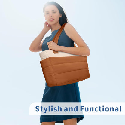 TOPDesign Puffer Tote Bag for Women, Lightweight Puffy Handbag with Compartments, Quilted Shoulder Bag for Work, Travel, Gym - Colors B
